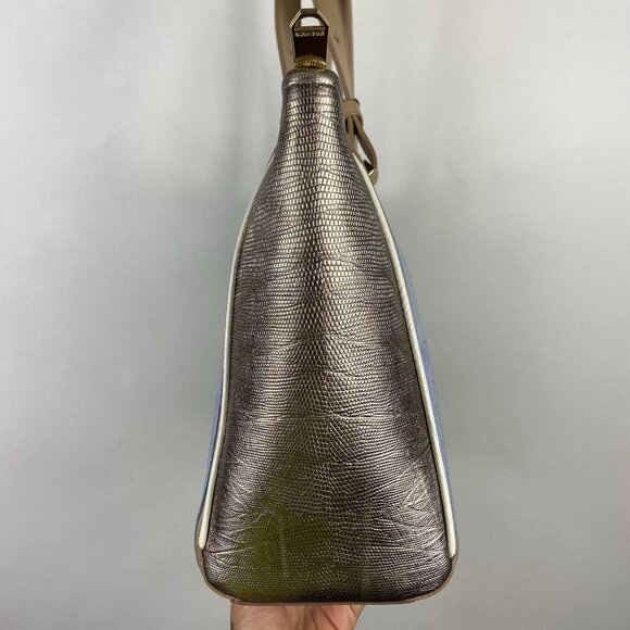 BRAHMIN Medium Arno Satchel Tote Leather Bag Lilac Periwinkle Silver - Picture 8 of 16